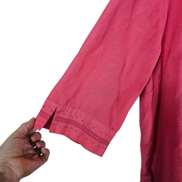 VTG Maggie Barnes Pink Linen Button-Up Shirt Sz 1X Embellished Oversized Scandi - Picture 4 of 9